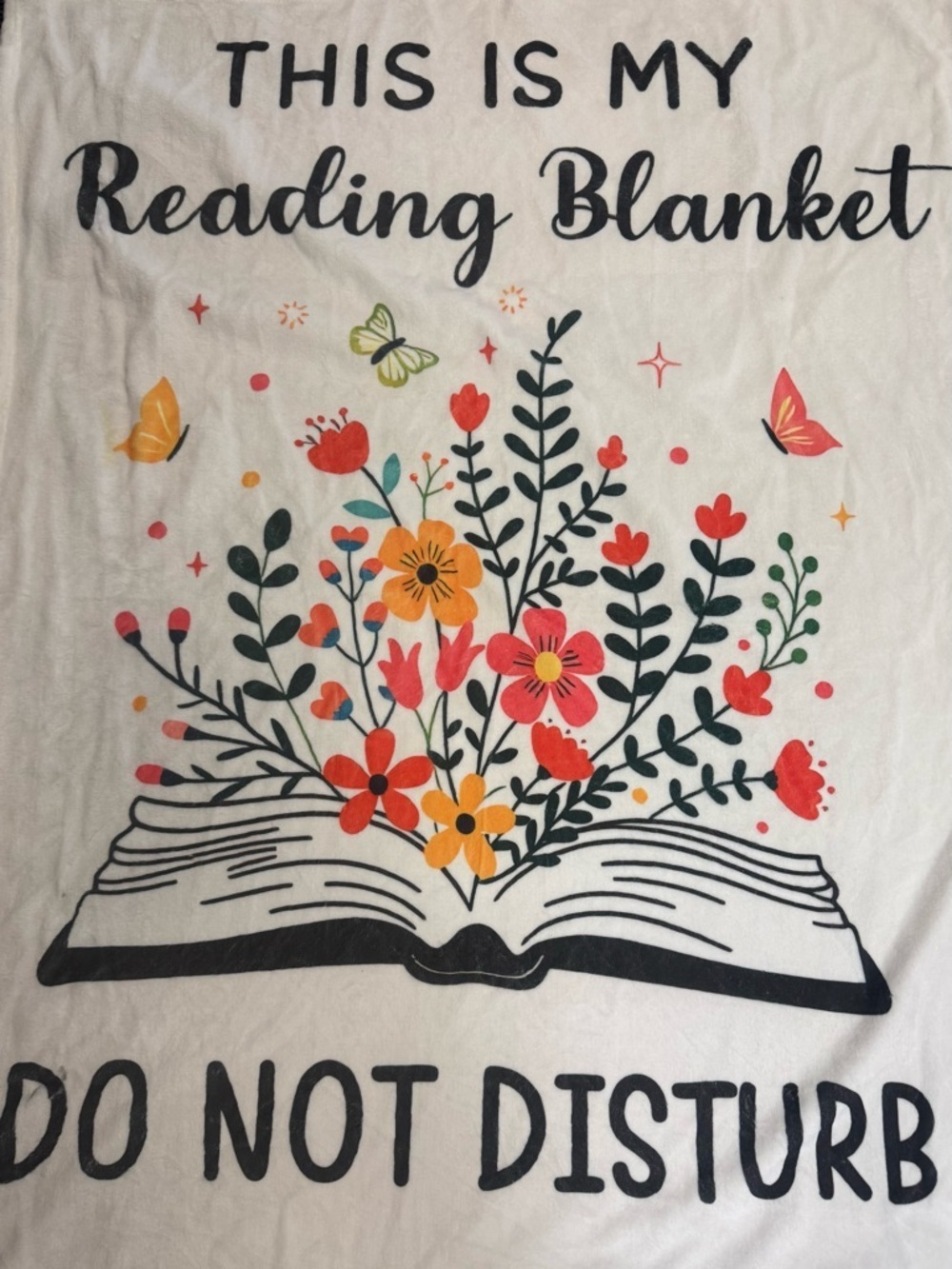 White Reading Blanket Floral Print Throw “This is my Reading Blanket”